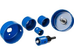 ЗУБР 6 шт, d 22, 28, 35, 44, 68, 73 мм, L 25 мм, карбид вольфрама, набор коронок-чашек с оснасткой, Профессионал (33360-H6)