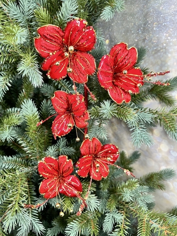 Веточка кизила 79см ChristmasDeLuxe premium collection красно-золотая