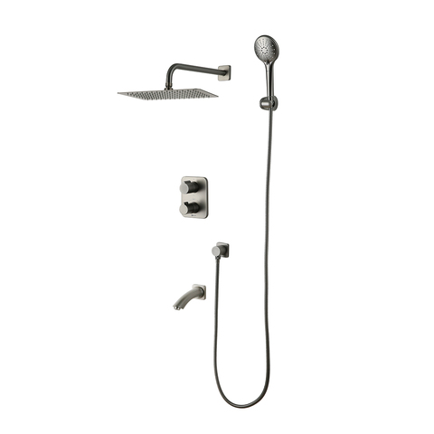 Lemark LM3742GM Встраиваемый термостатический смеситель с верхним душем 30х30 см, 3-х режимной лейкой для душа и изливом 19 см, латунь/хром