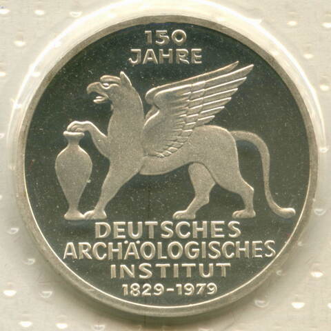 5 марок 1979 (J). 150 лет Немецкому археологическому институту. Германия-ФРГ. Серебро PROOF в родной запайке