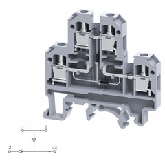 Двухуровневая клемма, винтовые зажимы проводника до 4 мм.кв. 32A/500V с диодной схемой - конфигурация DD1
