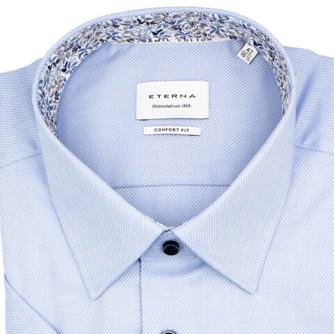 Сорочка мужская Eterna Comfort Fit 2132-K141-12 голубая с цветной отделкой, короткий рукав