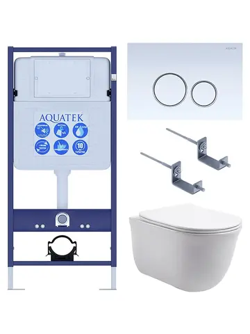 Aquatek SET Aquatek КЛАССИК-015 4в1 Set Aquatek КЛАССИК (рама Aquatek Standard INS-0000012 с звукоиз.прокладкой+крепеж KKI-0000002+кнопкаKDI-0000015+унитаз КЛАССИК AQ1111-00 с крышкой