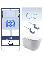 Aquatek SET Aquatek КЛАССИК-015 4в1 Set Aquatek КЛАССИК (рама Aquatek Standard INS-0000012 с звукоиз.прокладкой+крепеж KKI-0000002+кнопкаKDI-0000015+унитаз КЛАССИК AQ1111-00 с крышкой фото
