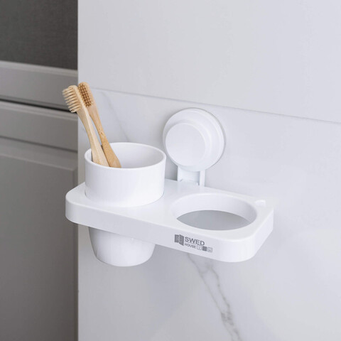 Стакан настенный для зубных щеток, материал: пластик, белый