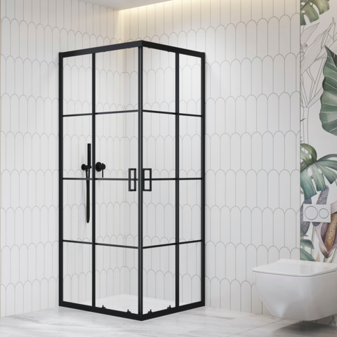 RGW 06083499-84 Душевой уголок 90*90*195 RGW PA-34-B Квадрат/Чёрный/Прозрачное(Принт)/6 мм