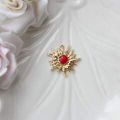Подвеска Солнце с эмалью, красный, 22*23 мм, позолота, П1027