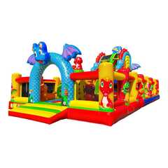 Коммерческий надувной батут «Драконы в тропиках» с механизированной головой, 14*7*7,3 м