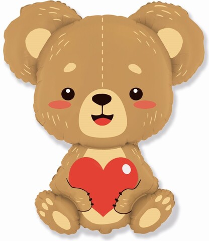 Шар плюшевый мишка с сердцем, 84 см