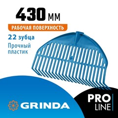 GRINDA PL-22, 430 х 40 х 210 мм, 22 зубца, ударопрочный пластик, грабли веерные пластиковые, PROLineе (421817)