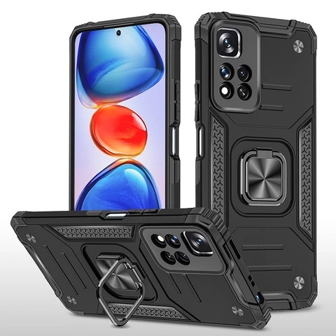 Противоударный чехол Strong Armour Case с кольцом для Xiaomi Redmi Note 11 Pro Plus 5G (Черный)