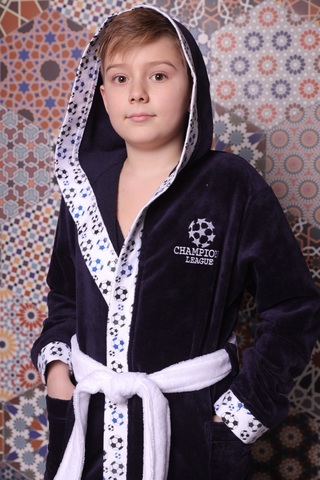Football синий махровый халат для мальчика  с капюшоном Five Wien Турция