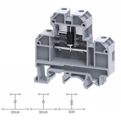 Двухуровневая клемма, винтовые зажимы проводника до 4 мм.кв. 32A/500Vсо схемой конфигурации SD
