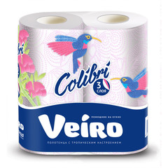 Полотенца бумажные Veiro Colibri 3-слойные белые с рисунком 2 рулона по 15 метров