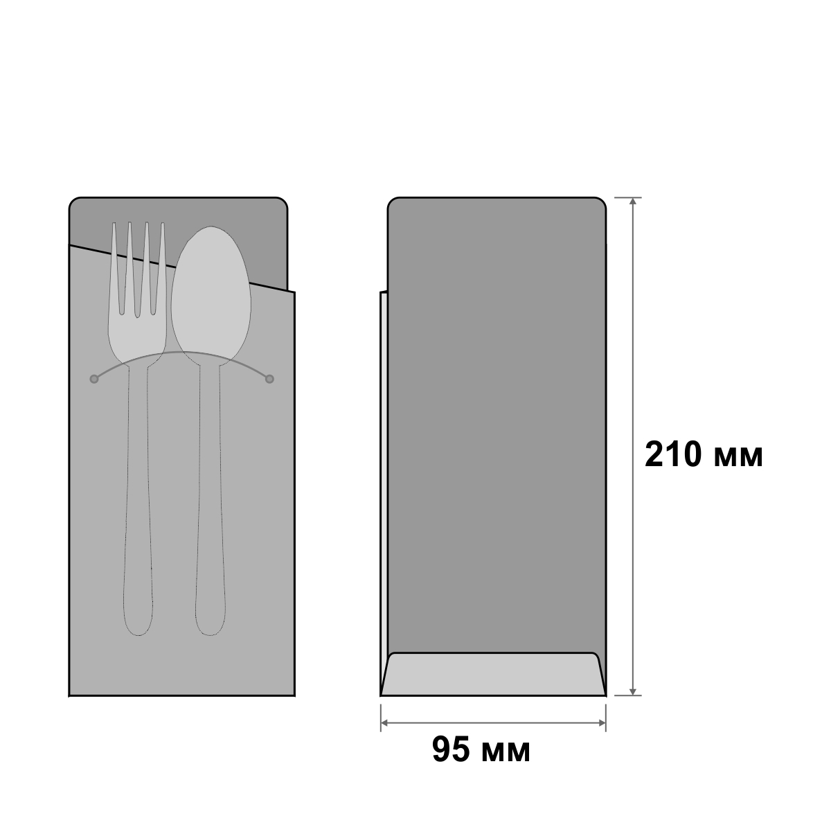 Плотный конверт для столовых приборов с логотипом на заказ 95х210 мм