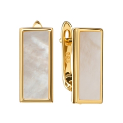 Серьги Прямоугольные с натуральным Перламутром, gold