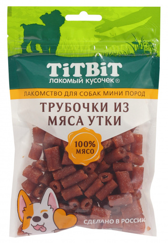 Titbit лакомство для собак мини пород Трубочки из мяса утки 100г