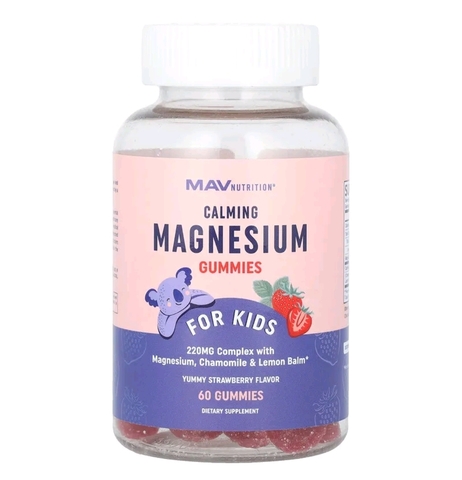 Mav nutrition, успокаивающие жевательные таблетки с магнием для детей, со вкусом клубники, 60 жевательных таблеток