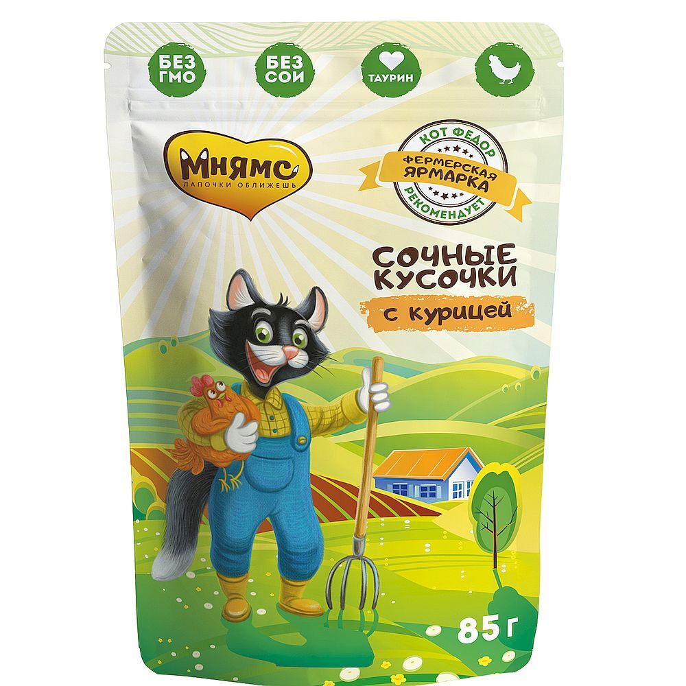 Влажный корм Мнямс сочные кусочки для кошек с курицей «Фермерская ...