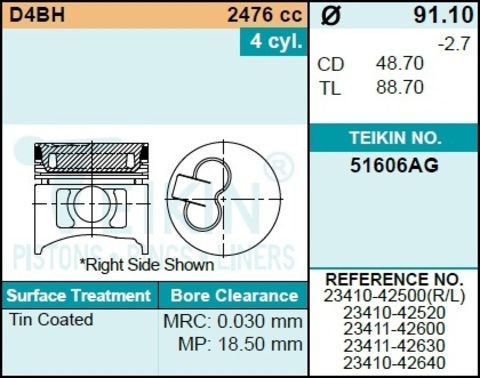 Поршень двигателя TEIKIN 51606AG STD (4шт/упак)