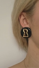 34592- Серьги style SCHIAPARELLI круглые,черные с замочной скважиной