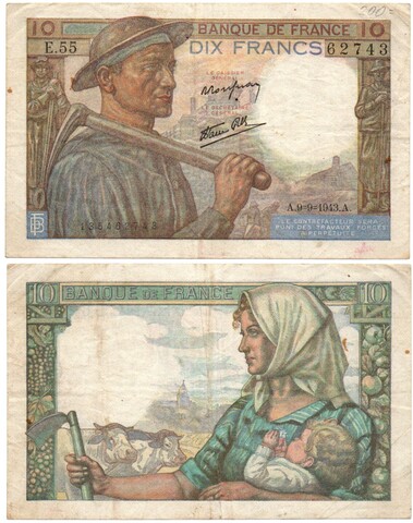Банкнота - Франция 10 франков 09.09.1943 год