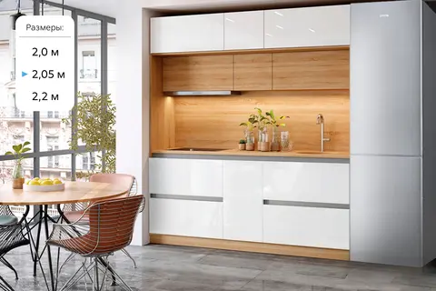 ЛДСП Кухня Карина Центральная секция 2050 (с местом под МП) (Сонома, Белый глянцевый)