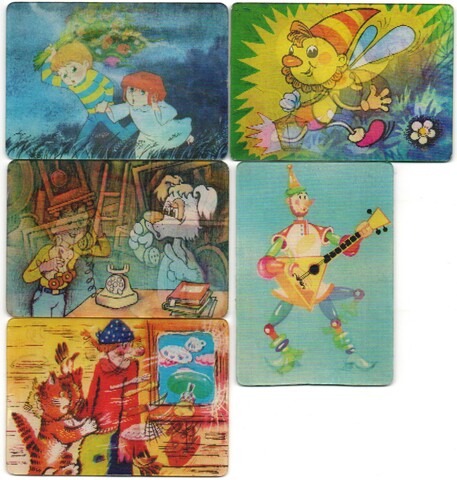 № 103 Набор из 5 переливных (стерео) Календариков . Мультфильмы СССР 1985 год.