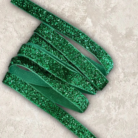 Бархатная лента с зеленым глиттером (1м.)