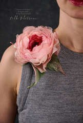 Брошь Английская Роза из шелка розовая