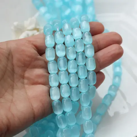 Селенит бусины, бочонок, голубой, 12*9 мм, 1 нить, К016