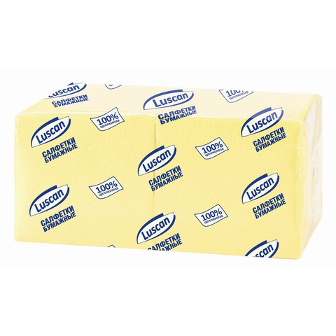 Салфетки бумажные Luscan Profi Pack 1-слойные 24х24 пастель желтые 400 штук в упаковке