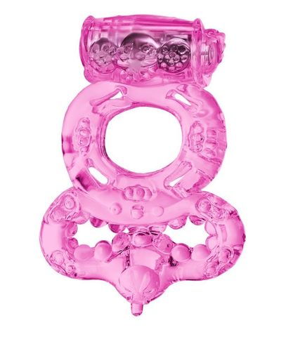 Розовое эрекционное кольцо с вибратором и подхватом - Toyfa Basic Basic 818037-3