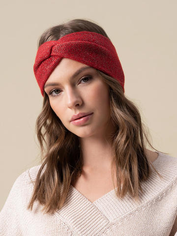 Женская повязка на голову красного цвета из кашемира - фото 4