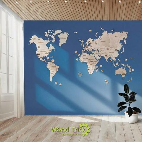 Деревянная карта мира XXL от Wood Trick - Настенная карта, конструктор, 3D пазл, Сборная модель