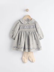 Платье и колготки в комплекте для девочки Next Q94-823, Серый, Кремовый