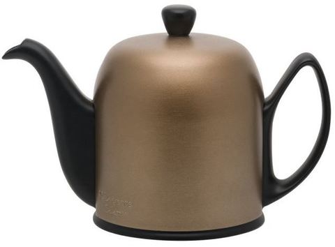 Фарфоровый заварочный чайник на 6 чашек с бронзовой крышкой, черный, артикул 237415