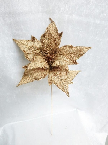 Веточка с цветком пуансеттии 69см ChristmasDeLuxe premium collection светло-коричневая