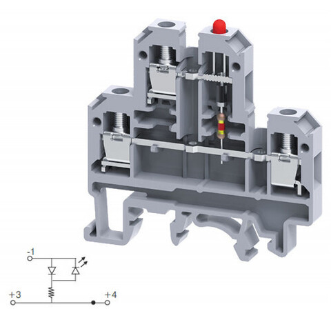 Двухуровневая клемма, винтовые зажимы проводника до 4 мм.кв. 32A/500V с диодной схемой - конфигурация LD4