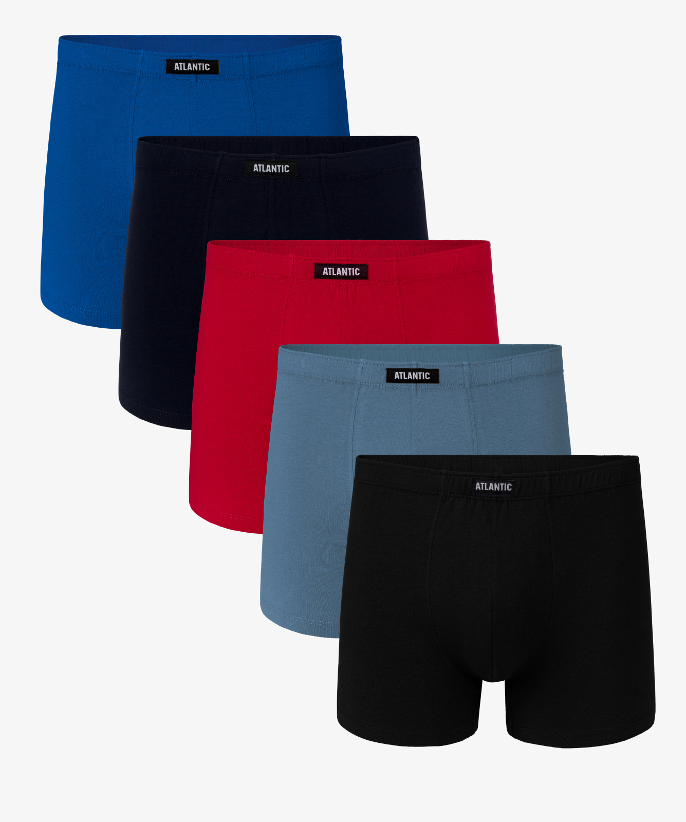 Мужские трусы шорты Atlantic, набор из 5 шт., хлопок, голубые + темно-синие + красные + черные, 5SMH-002