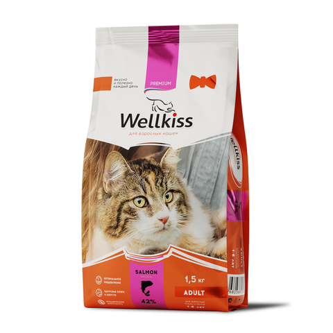 Wellkiss Adult Salmon корм для взрослых кошек с лососем 1,5 кг (Россия()