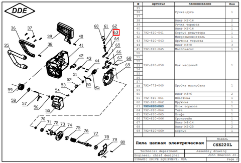 Шток механизма тормоза DDE CSE220L/240L/260L