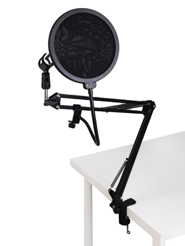 Пантограф (настольная стойка) для микрофона с поп-фильтром и ветрозащитой