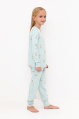 пижама  для девочки  К 1552/голубой опал,кролики и цветы