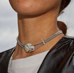 Колье с подвеской голова ПАНТЕРЫ в обсыпке коллекция PANTHERE white VGOLD