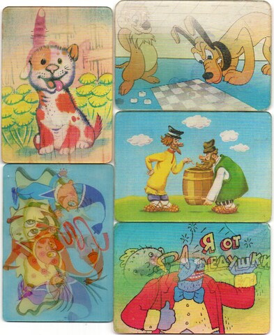 № 145 Набор из 5 переливных (стерео) Календариков . Мультфильмы СССР 1990, 1991, 1992 год.