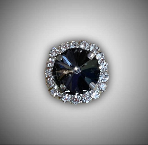 Круглая страза в оправе , черная, 2см