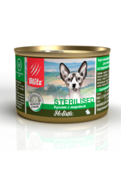 Влажный корм консервы Blitz Holistic «Кролик с индейкой» нежное суфле для стерилизованных кошек шт 24шт по 200гр
