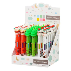 Ручка шариковая, автоматическая, 6в1, Basir, 6-ти цветная, серия "Новогодние", с резиновой фигуркой и фонариком, 36 шт