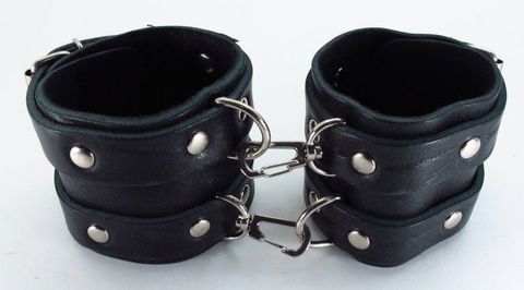 Широкие черные наручники с двумя ремешками - БДСМ Арсенал 51019ars